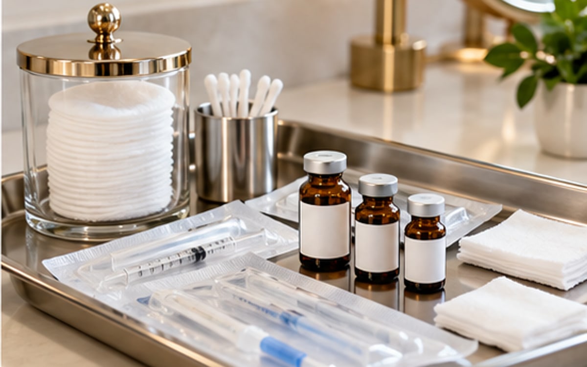 Sterile aesthetic consultation tray with unbranded treatment supplies